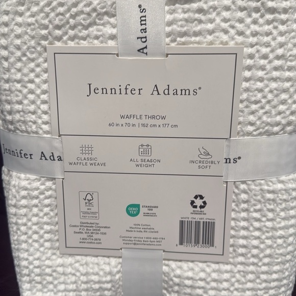 Jennifer Adams All Season Classic Waffle Weave Throw 60” x 70”  White - Picture 6 of 8